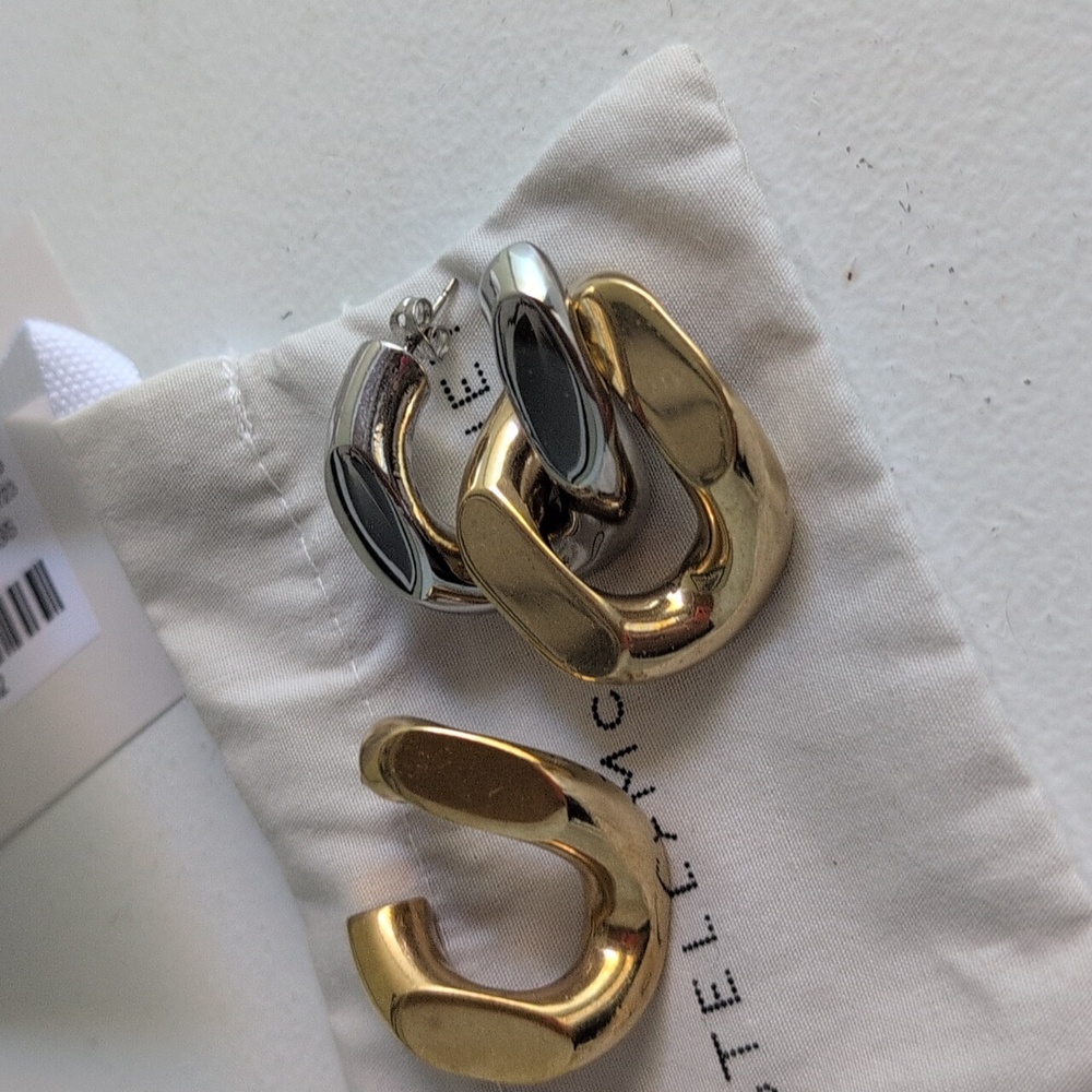 Stella McCartney Brass And Aluminum Dangle Hoop Earrings See Matching Necklace